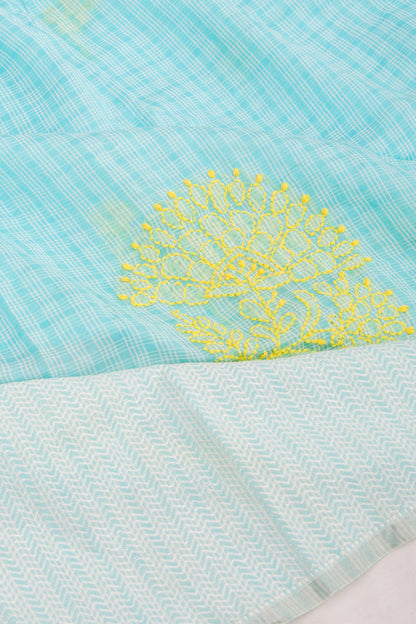 Maheshwari Silk Checks And Chikankari Butta Sky Blue Saree