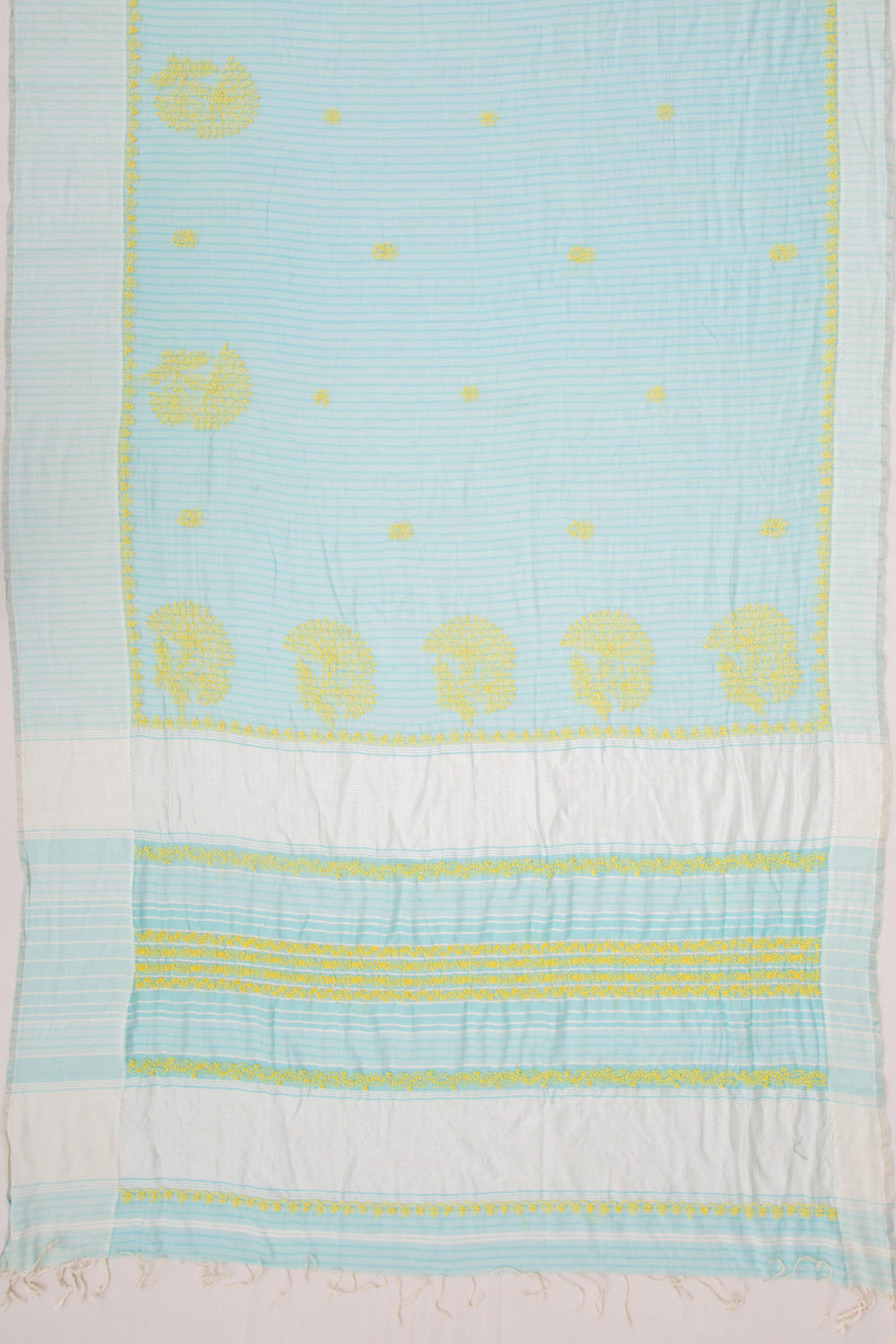 Maheshwari Silk Checks And Chikankari Butta Sky Blue Saree
