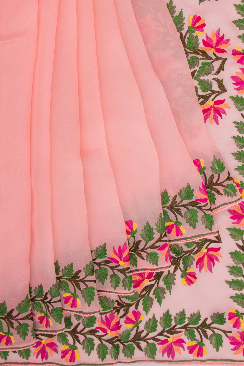 Organza Plain Baby Pink Saree