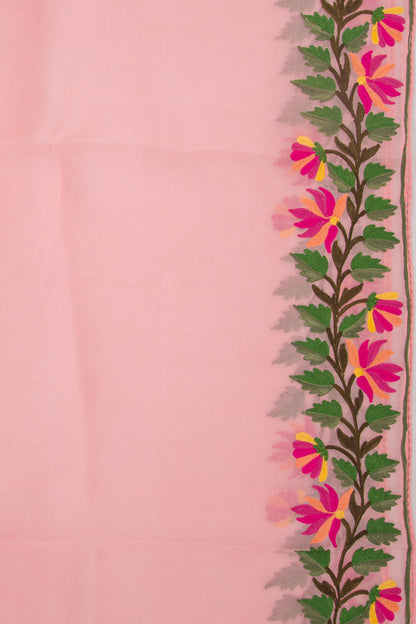 Organza Plain Baby Pink Saree