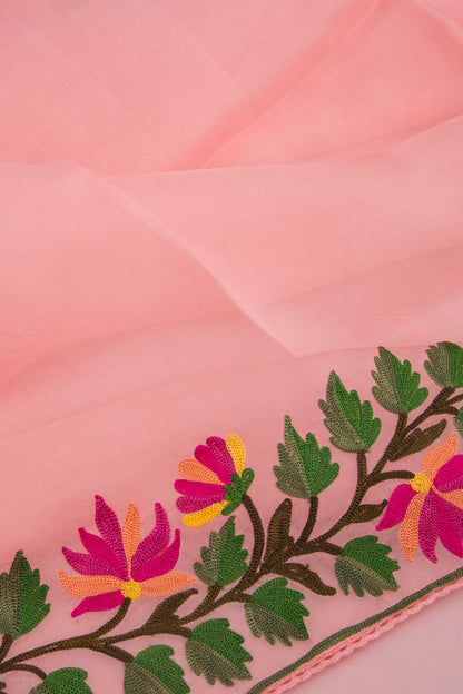 Organza Plain Baby Pink Saree