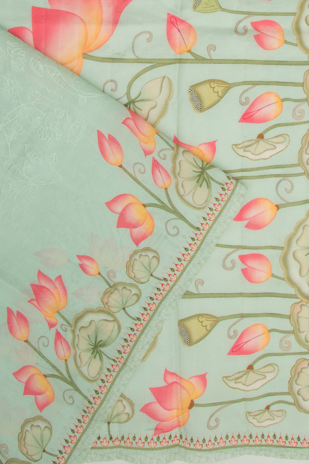 Soft Silk Floral Embroidery Pastel Green Saree With Pichwai Printed