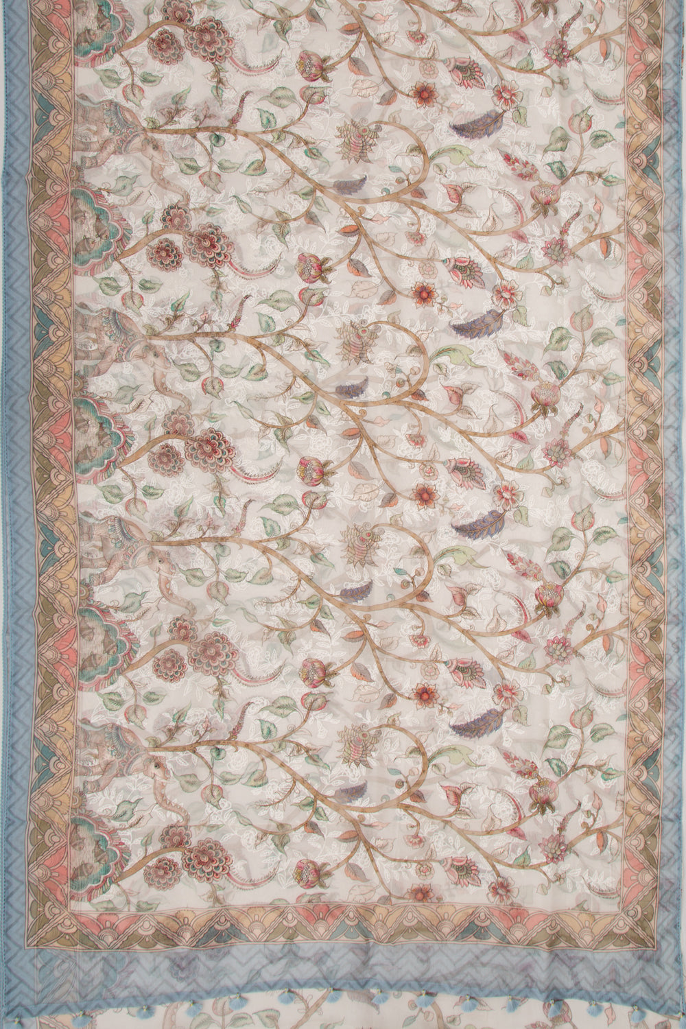 Organza Floral Embroidery And Printed White Saree