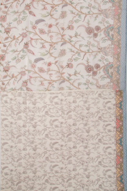 Organza Floral Embroidery And Printed White Saree