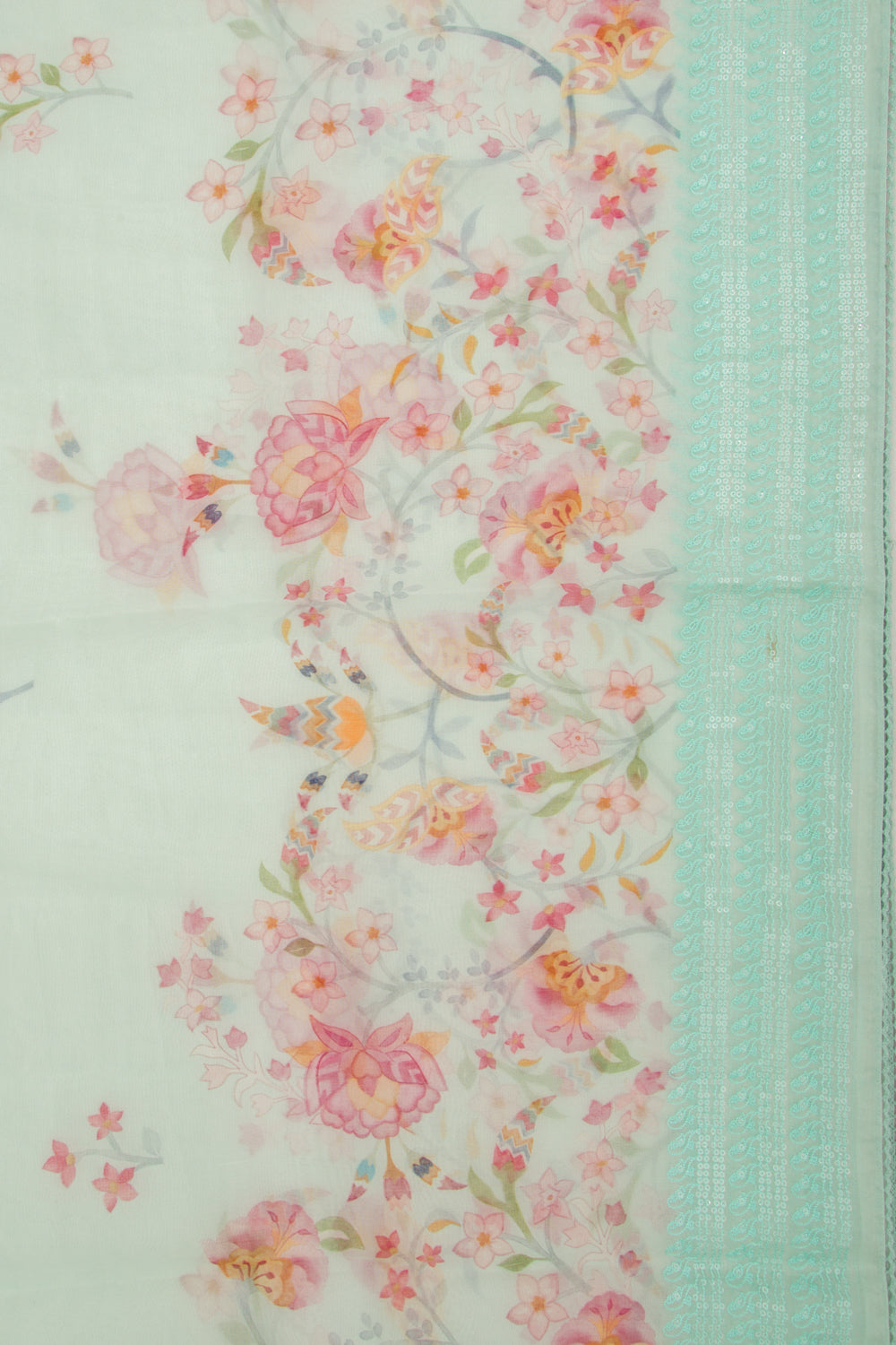 Organza Floral Printed Sea Green Saree