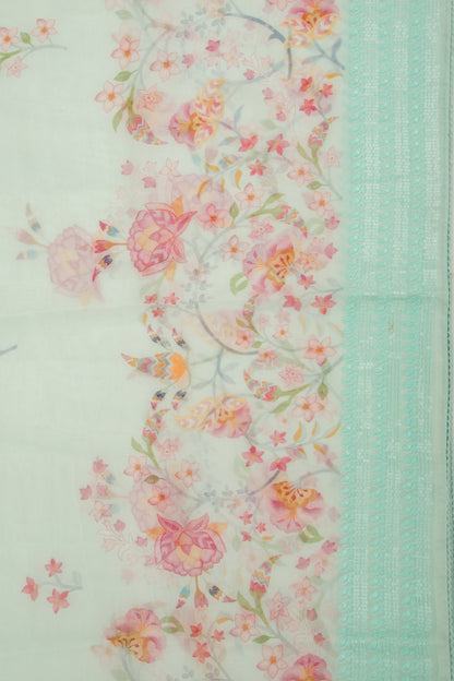 Organza Floral Printed Sea Green Saree
