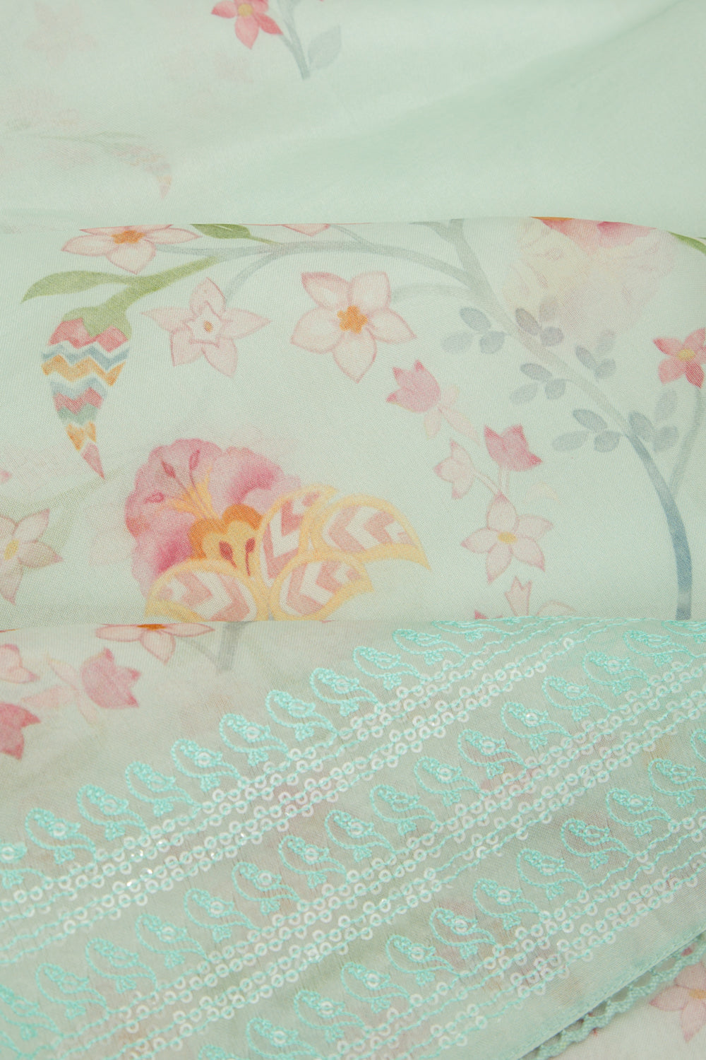 Organza Floral Printed Sea Green Saree
