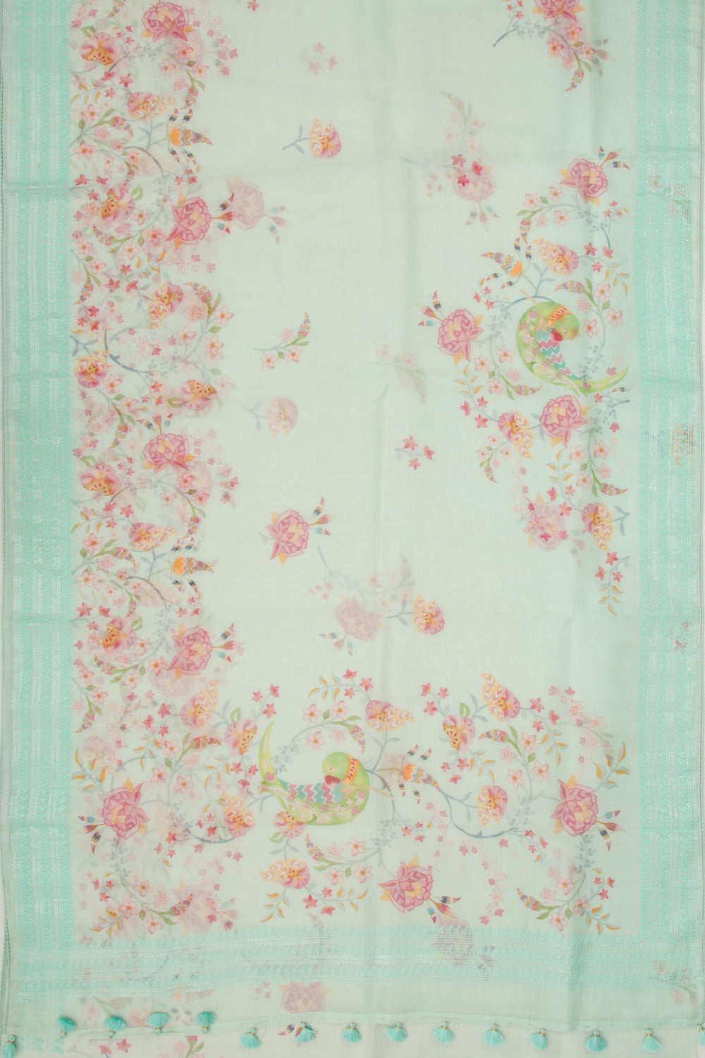 Organza Floral Printed Sea Green Saree