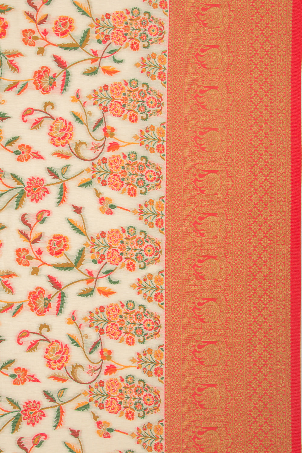 Chanderi Cotton Floral Jaal Cream Saree