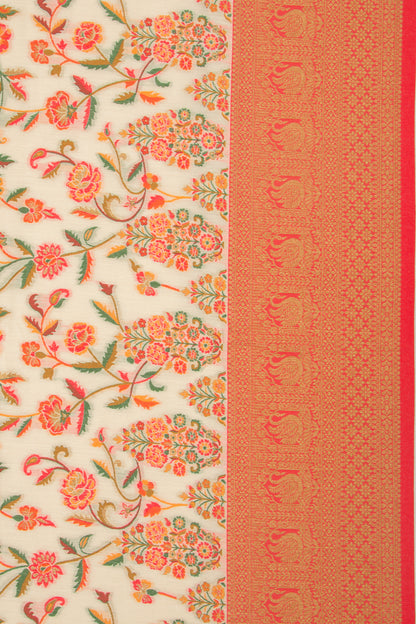 Chanderi Cotton Floral Jaal Cream Saree