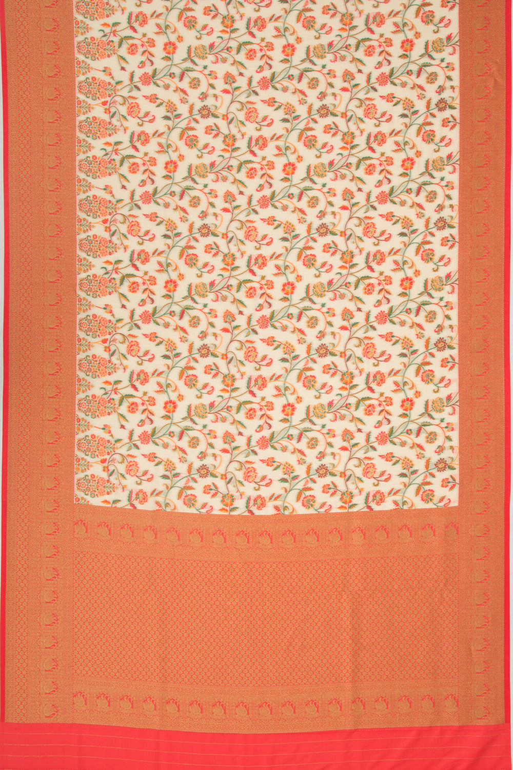 Chanderi Cotton Floral Jaal Cream Saree