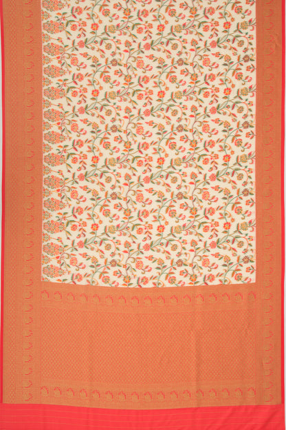 Chanderi Cotton Floral Jaal Cream Saree