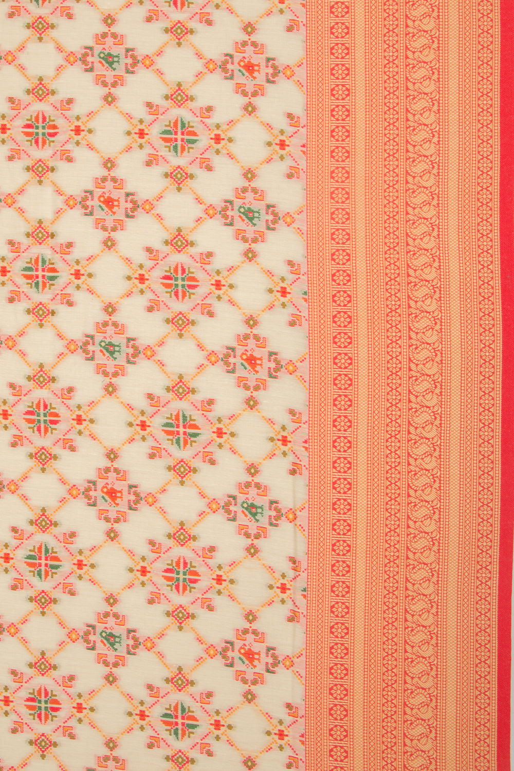 Chanderi Cotton Brocade Cream Saree