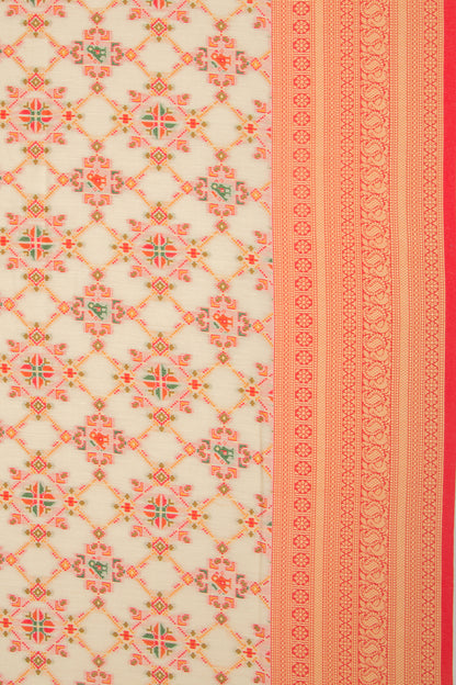 Chanderi Cotton Brocade Cream Saree