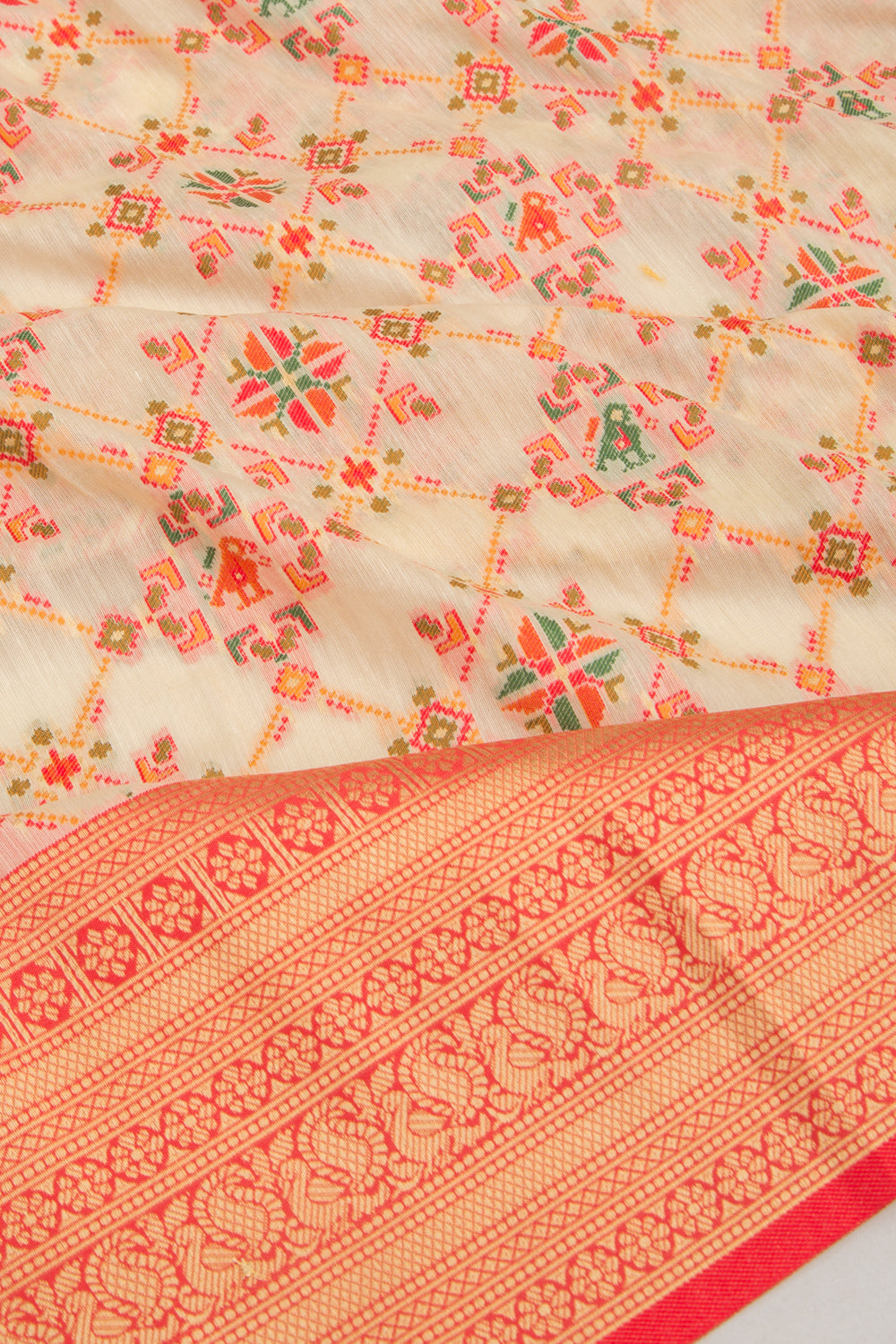 Chanderi Cotton Brocade Cream Saree