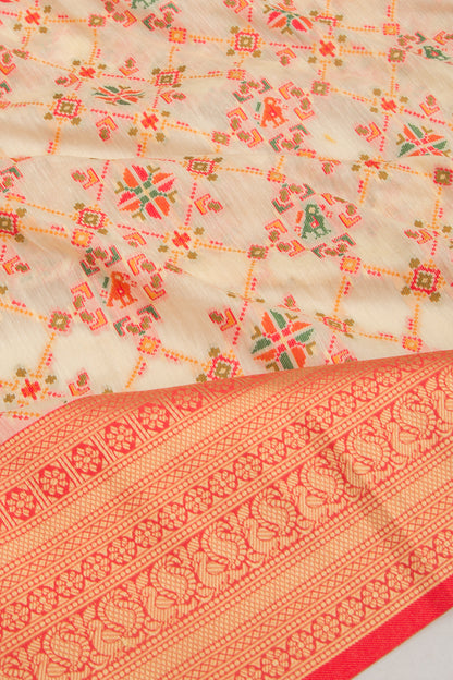 Chanderi Cotton Brocade Cream Saree
