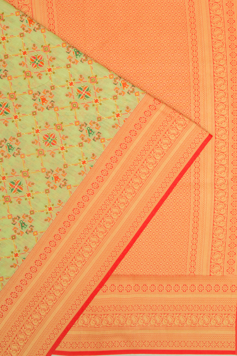 Chanderi Cotton Brocade Pastel Green Saree