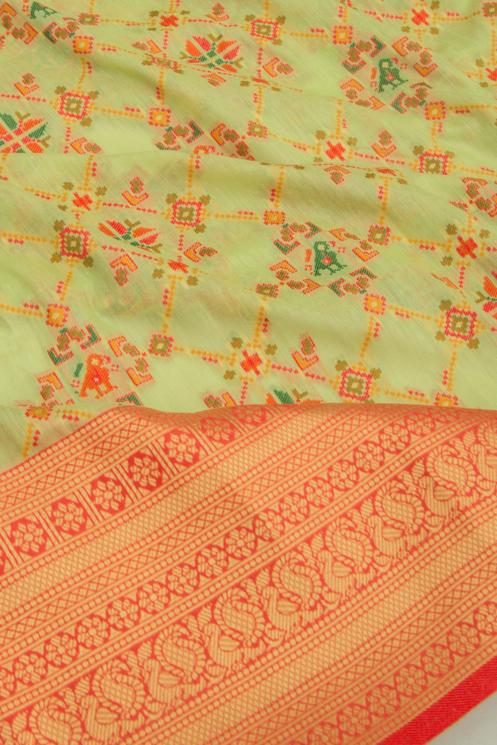 Chanderi Cotton Brocade Pastel Green Saree