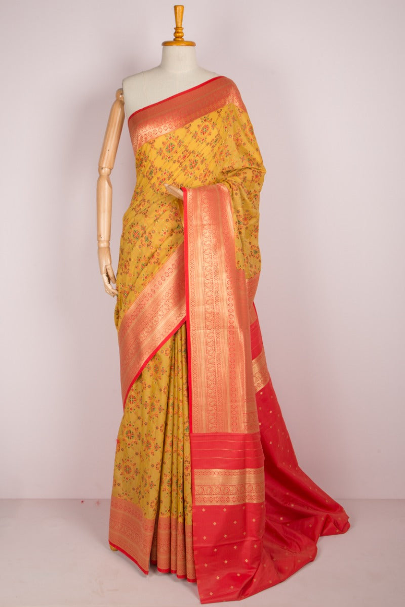 Chanderi Cotton Brocade Mustard Yellow Saree