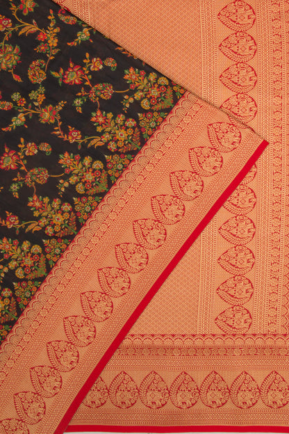 Chanderi Cotton Floral Jaal Black Saree