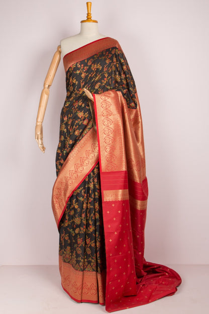 Chanderi Cotton Floral Jaal Black Saree