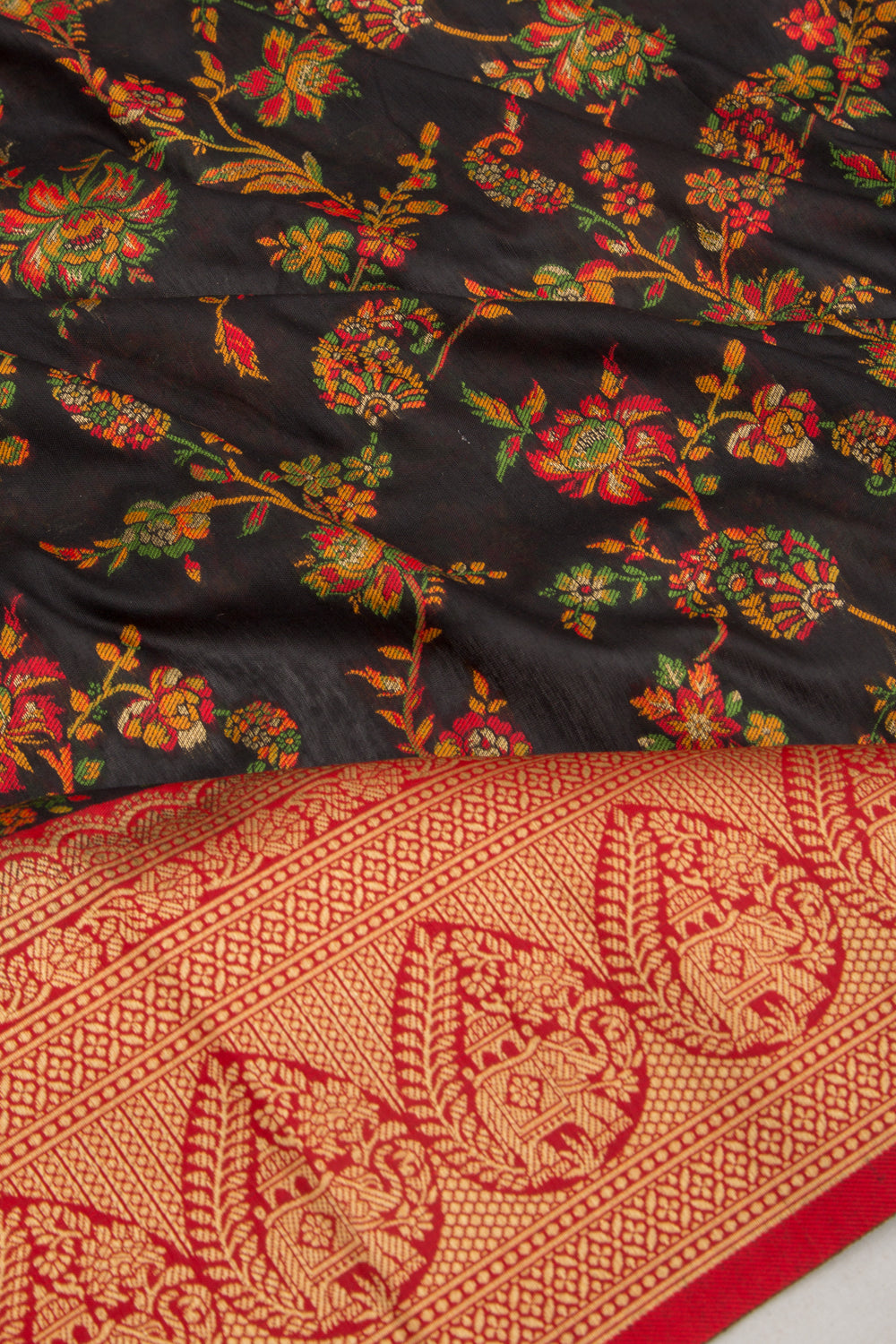 Chanderi Cotton Floral Jaal Black Saree