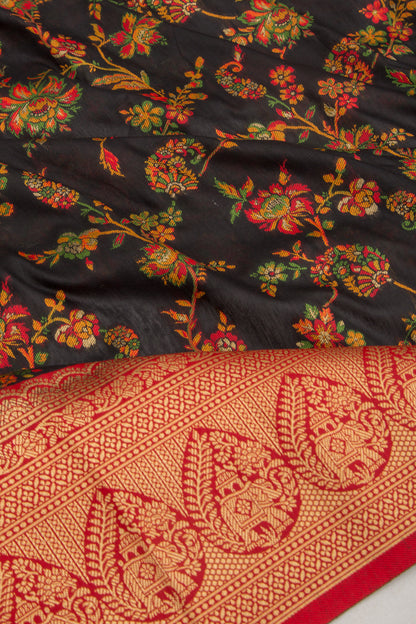 Chanderi Cotton Floral Jaal Black Saree