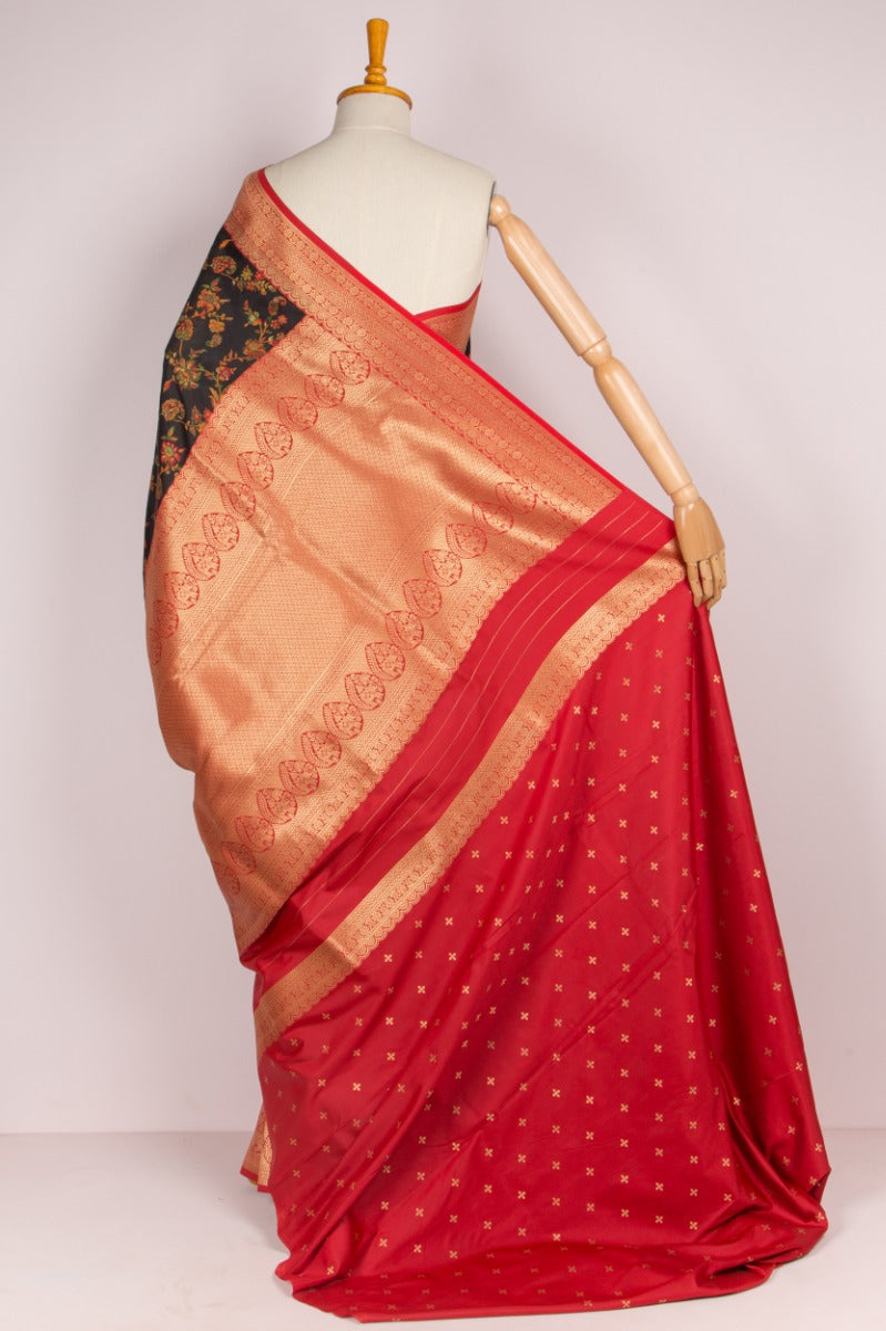 Chanderi Cotton Floral Jaal Black Saree