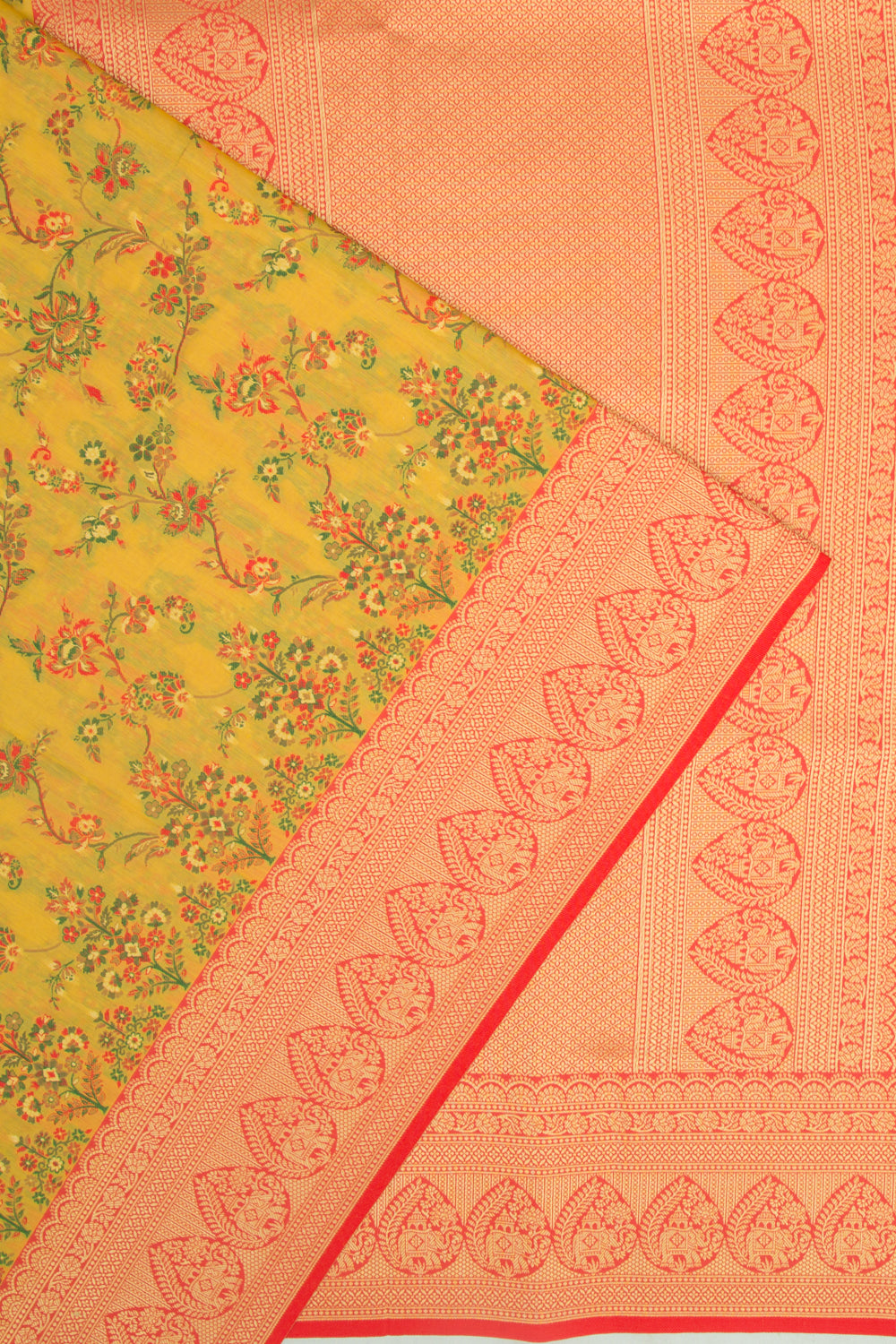 Chanderi Cotton Floral Jaal Mustard Yellow Saree
