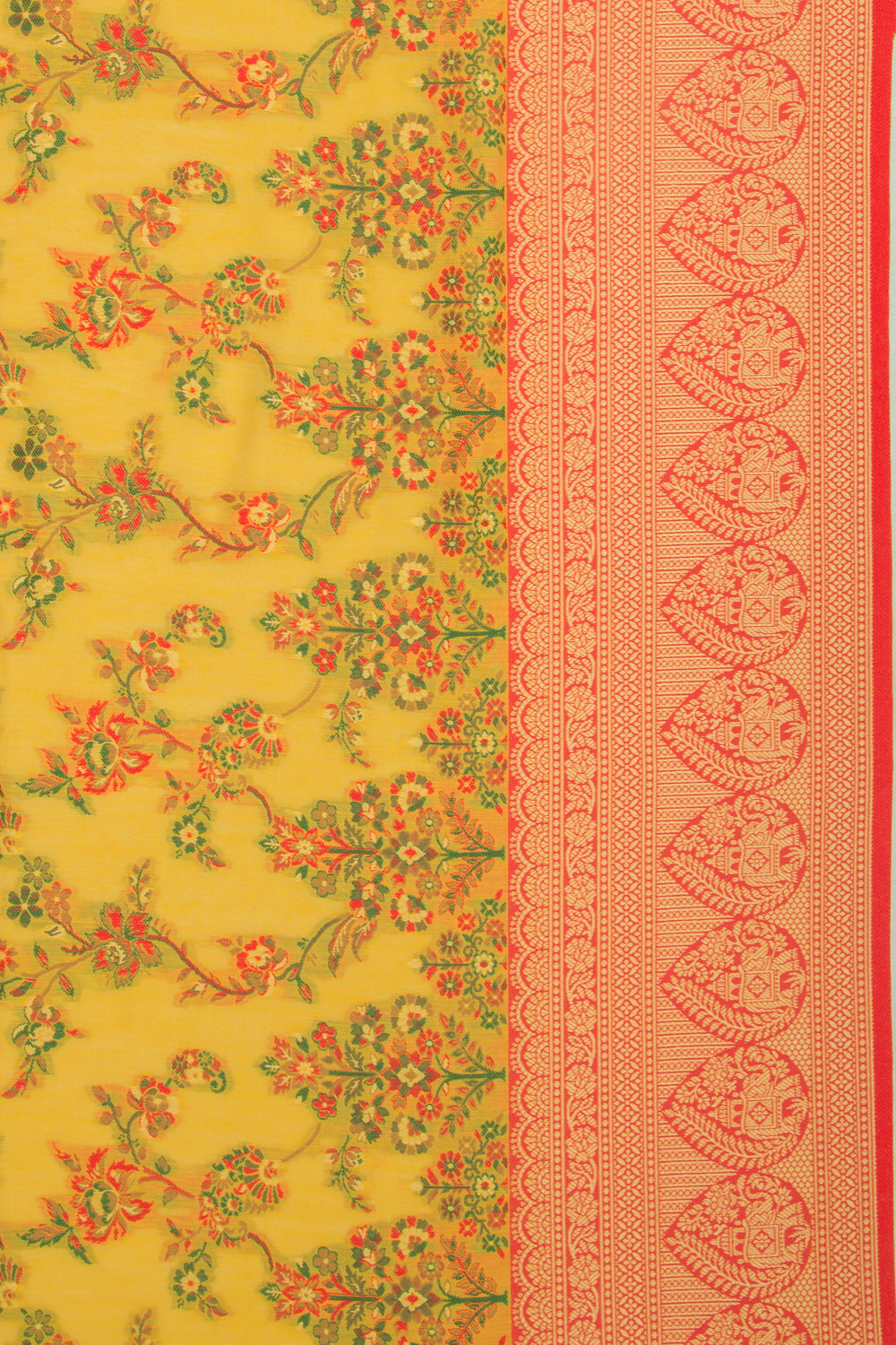 Chanderi Cotton Floral Jaal Mustard Yellow Saree