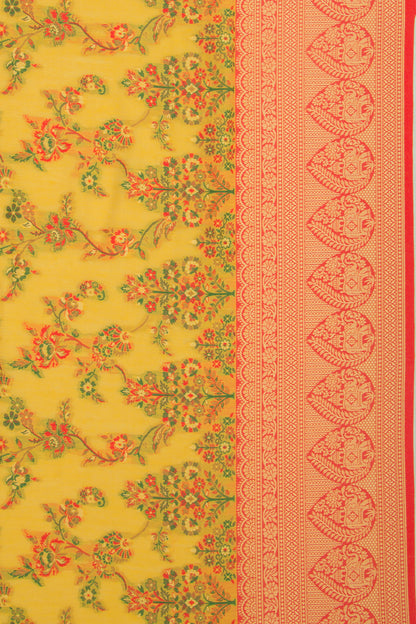 Chanderi Cotton Floral Jaal Mustard Yellow Saree