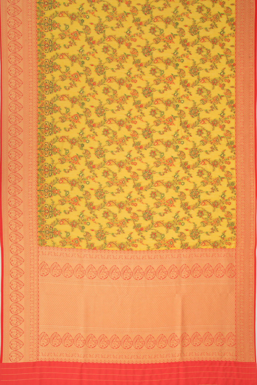 Chanderi Cotton Floral Jaal Mustard Yellow Saree
