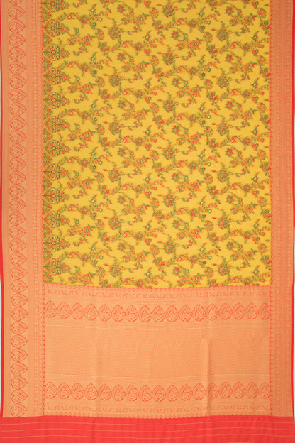Chanderi Cotton Floral Jaal Mustard Yellow Saree