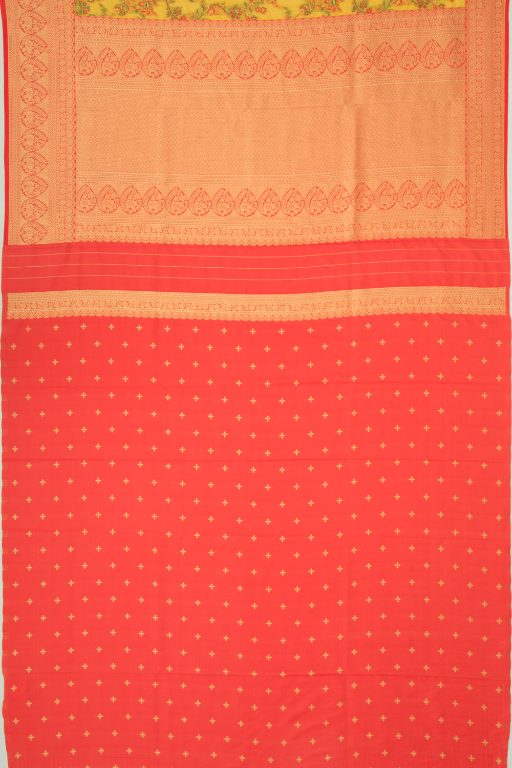 Chanderi Cotton Floral Jaal Mustard Yellow Saree