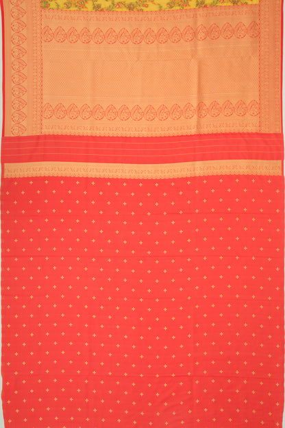 Chanderi Cotton Floral Jaal Mustard Yellow Saree