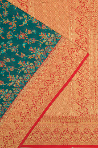 Chanderi Cotton Jaal Teal Green Saree