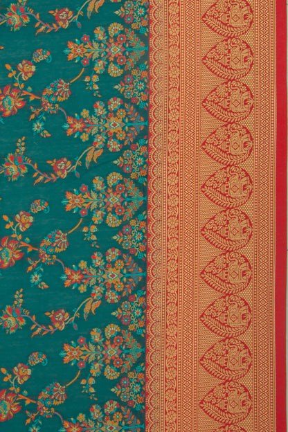 Chanderi Cotton Jaal Teal Green Saree