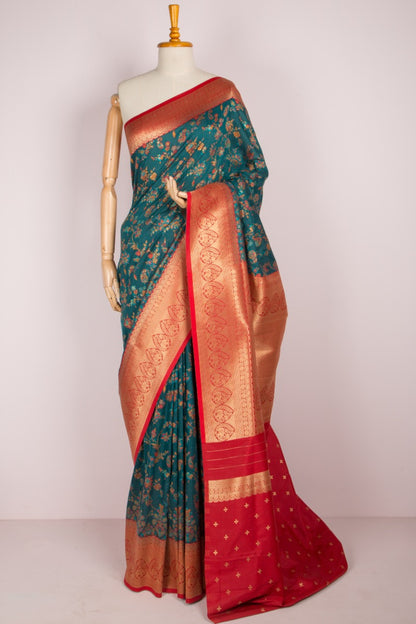 Chanderi Cotton Jaal Teal Green Saree