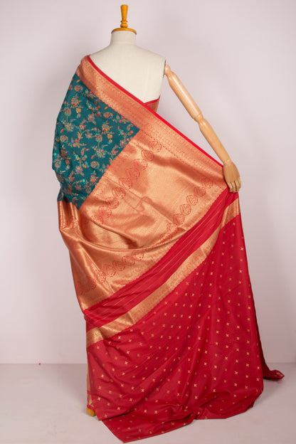 Chanderi Cotton Jaal Teal Green Saree