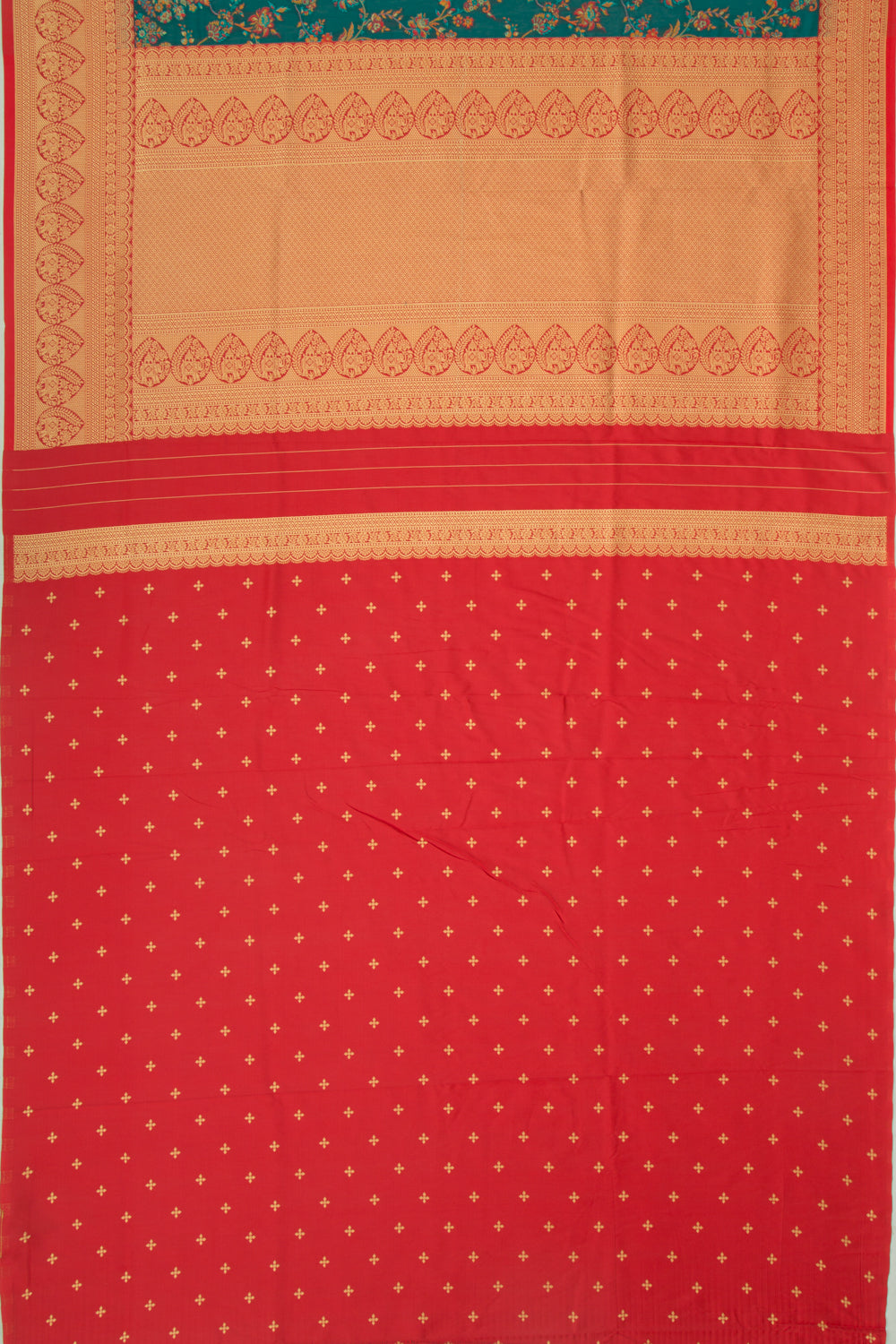 Chanderi Cotton Jaal Teal Green Saree