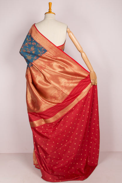 Chanderi Cotton Floral Jaal Teal Blue Saree