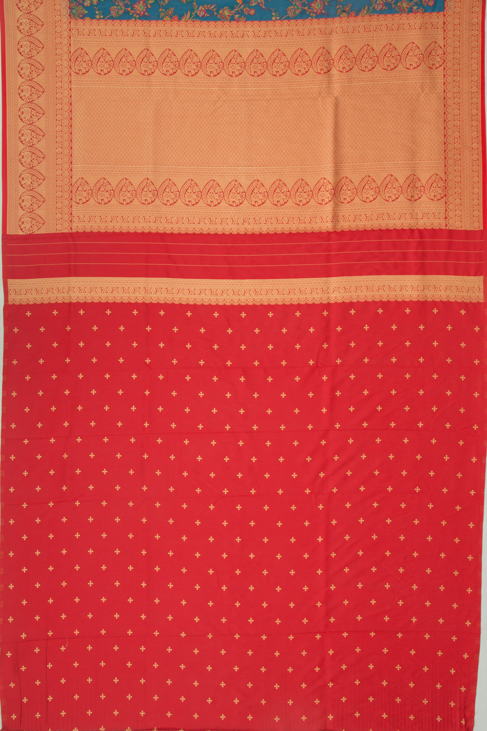 Chanderi Cotton Floral Jaal Teal Blue Saree