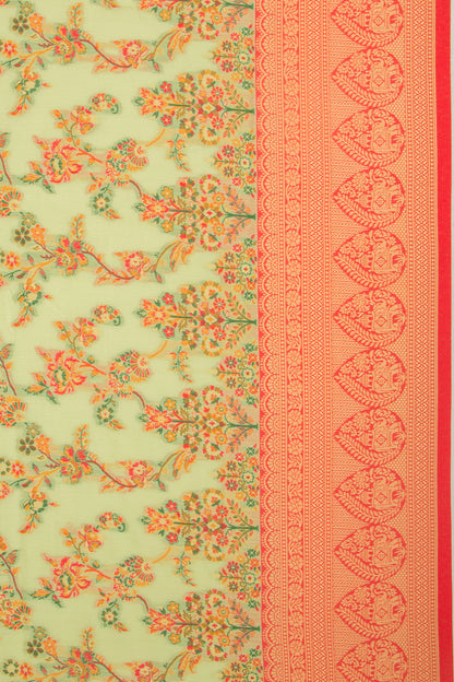 Chanderi Cotton Floral Jaal Pastel Green Saree