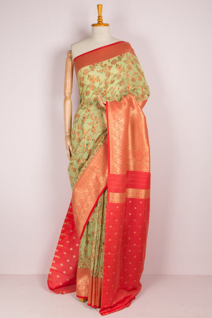 Chanderi Cotton Floral Jaal Pastel Green Saree