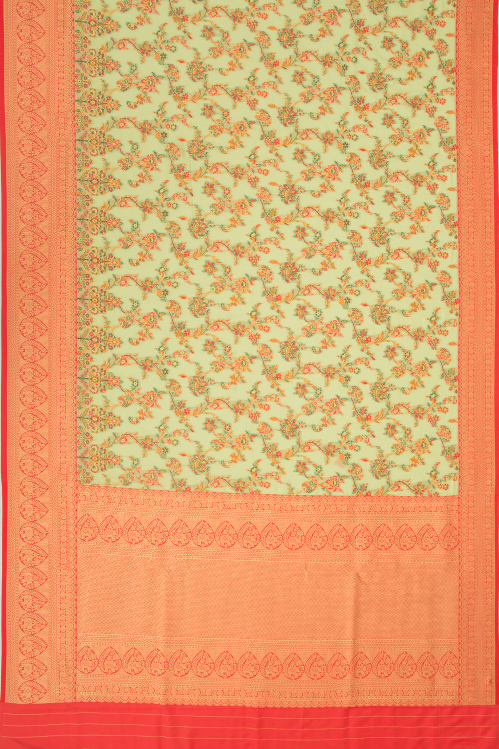 Chanderi Cotton Floral Jaal Pastel Green Saree