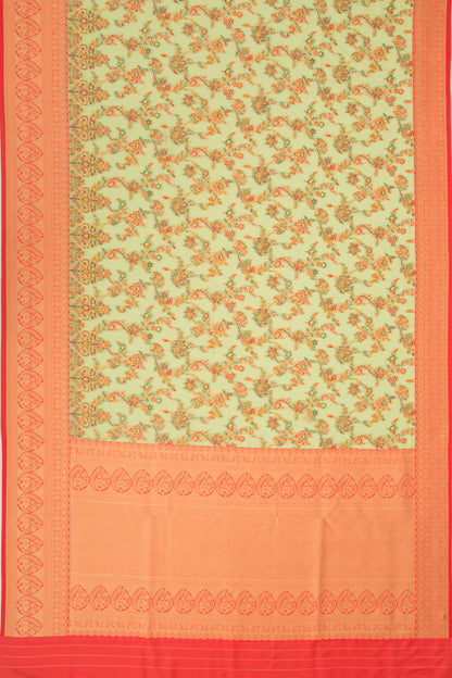 Chanderi Cotton Floral Jaal Pastel Green Saree