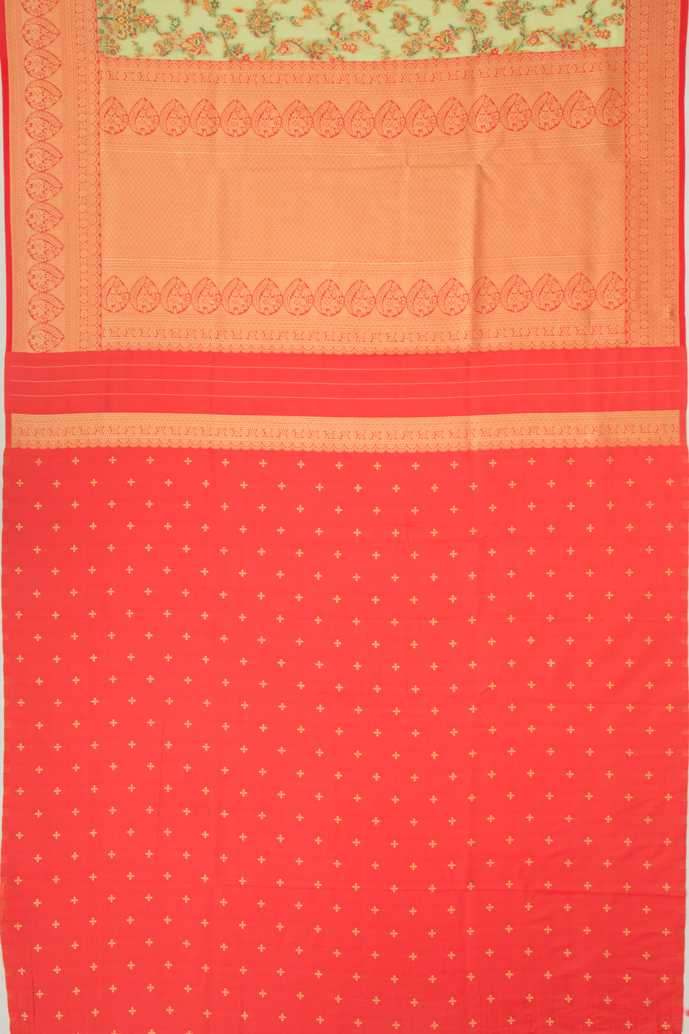 Chanderi Cotton Floral Jaal Pastel Green Saree