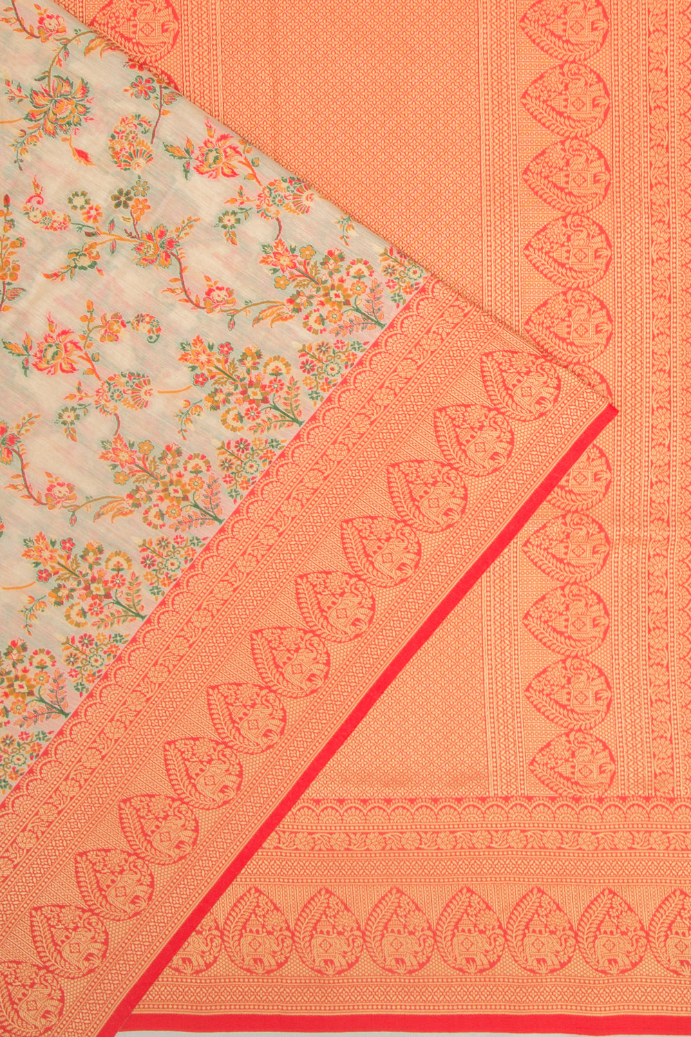 Chanderi Cotton Floral Jaal Cream Saree