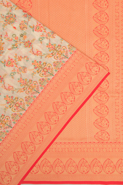 Chanderi Cotton Floral Jaal Cream Saree