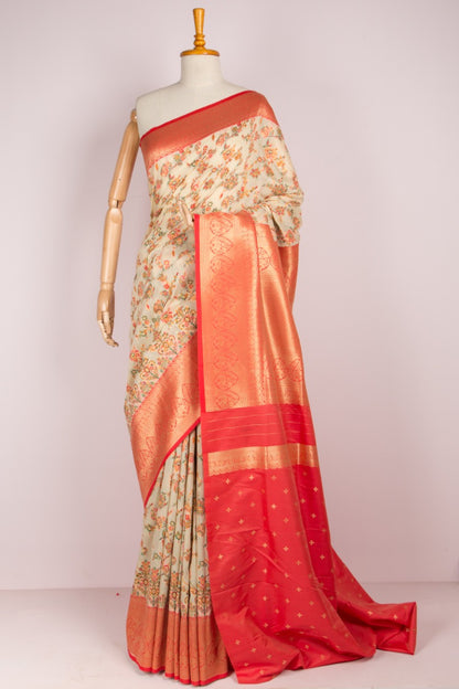 Chanderi Cotton Floral Jaal Cream Saree